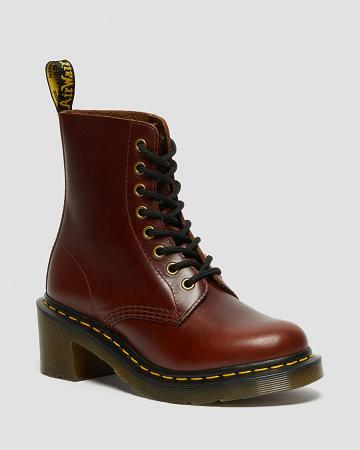 Dr Martens Clemency Læder Hæl Støvler med Hæl Dame Brune | DK 139RVD